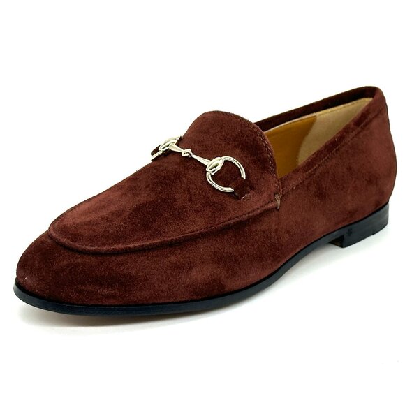 Gucci Jordaan Horsebit Bit Suede Slip On Loafers Flat Shoes Chocolate - Picture 6 of 16